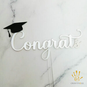 Cake Topper Congrats Graduation College University Mirror Silver Cake Topper