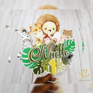 Cake Topper Personalised Safari Jungle First Birthday Party Decorations Cake Topper