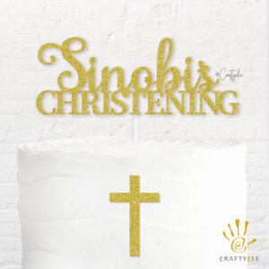 Cross Sinobi Christening Topper Caketopper Celebration Cake Gold Glitters